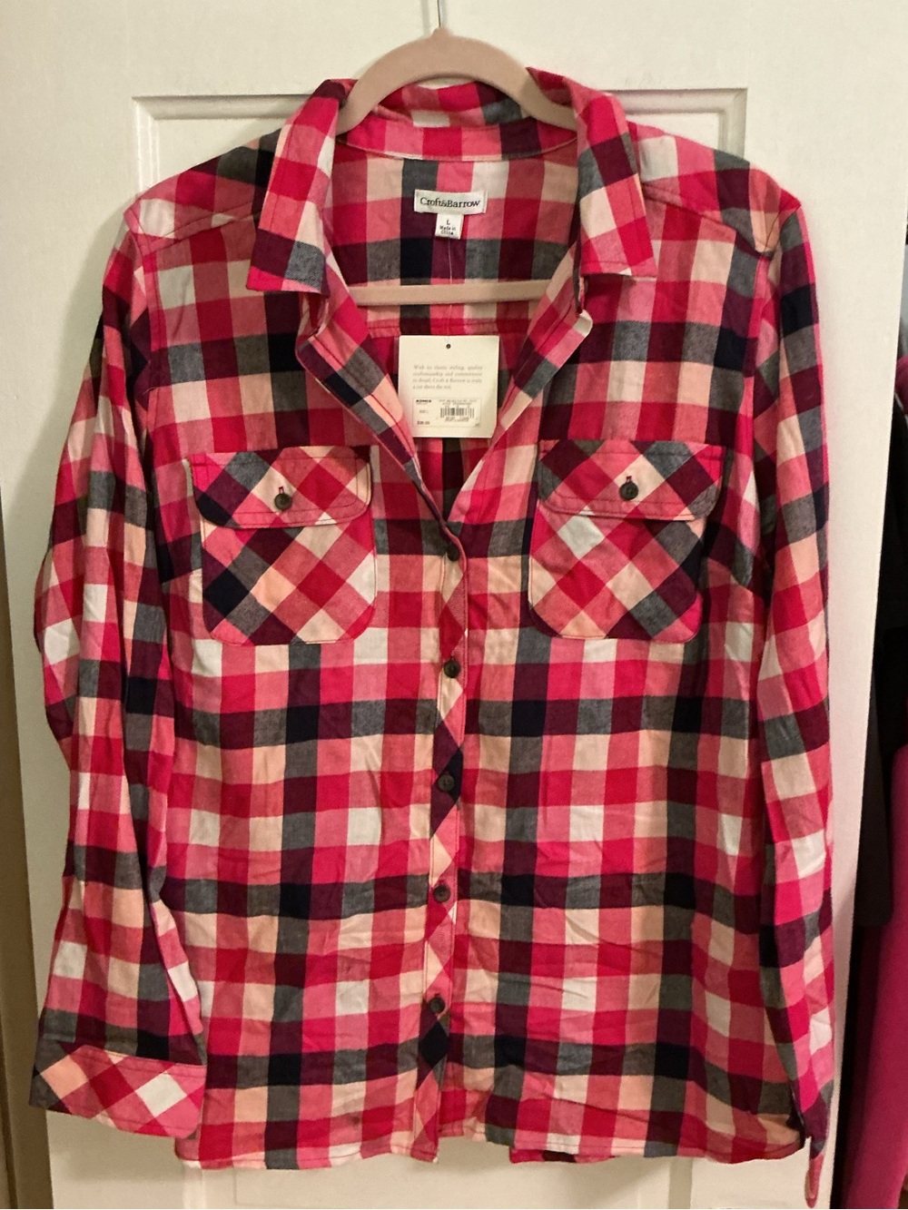 Croft & Barrow Red Pink Plaid Button-Down Shirt